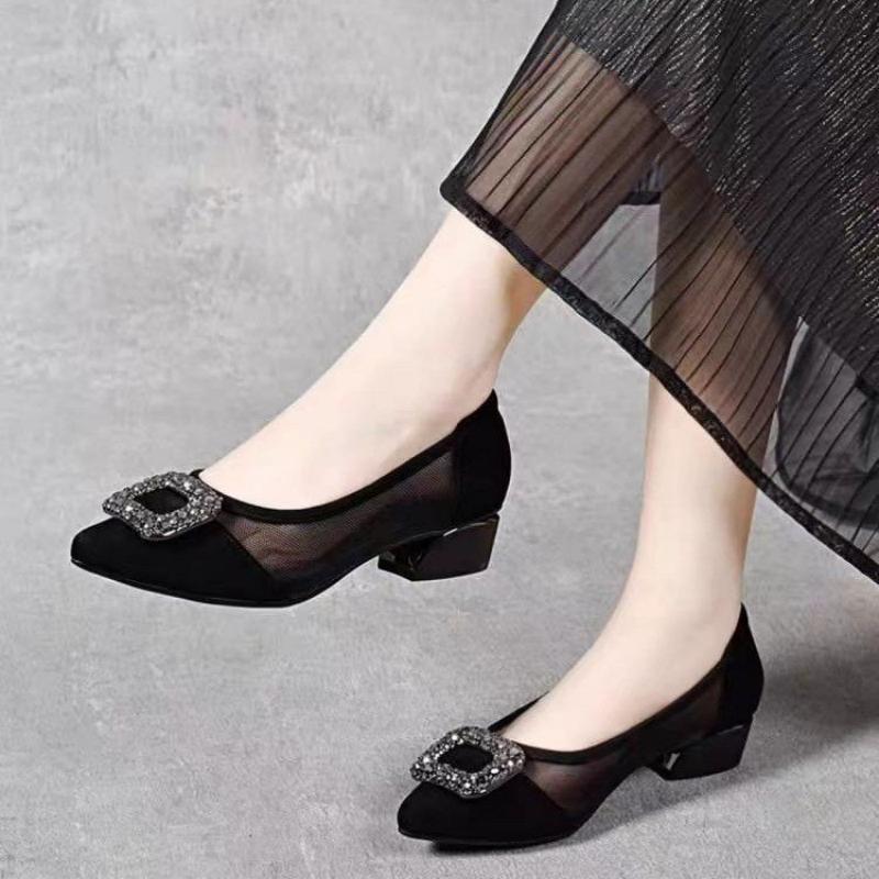 Elegant Pointed Toe Mesh Block - Women Shoes Heels ulasan dan harga