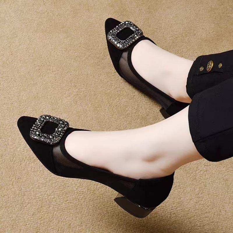 Elegant Pointed Toe Mesh Block - Women Shoes Heels ulasan dan harga
